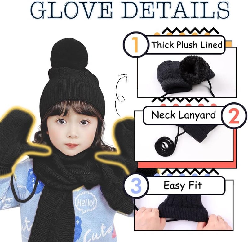 Peecabe Kids Winter Hat Scarf Mittens Set Toddler Knitted Beanie Girls Fleece Children Neck Warmer Boys Warm Gloves 2-7 Years - Image 4